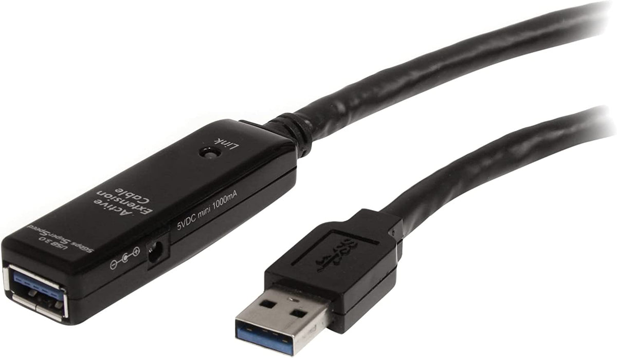StarTech.com 16.4ft Active USB 3.0 Extension Cable with AC Power Adapter - Shielded - Male to Female USB USB 3.1 Gen 1 Type A (5Gbps) Extender (USB3AAEXT5M) 16.4 ft USB 3.0 Cable