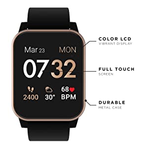 Itouch Kendall &amp; Kylie Smart Watch Fitness Tracker, Heart Rate, Step Counter, Notifications, Touch Screen with Bluetooth Headphone Set for Women and Men (Rose/Black)