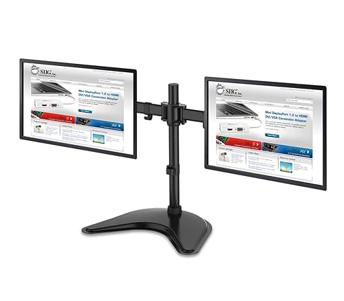 SIIG Articulated Freestanding Dual Monitor Desk Stand - 13"-27" - Up to 27" Screen Support - 34 lb Load Capacity - 18.3" Height x 28.5" Width x 12.4" Depth - Freestanding, Desktop - Steel - Black