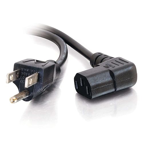 C2G/Cables To Go Legrand - C2G Universal Power Cord, 90 Degree Power Cord with Right Angle Power Cable, 10 Foot Computer Power Cable, Black, 1 Count, C2G 27909 10 Feet