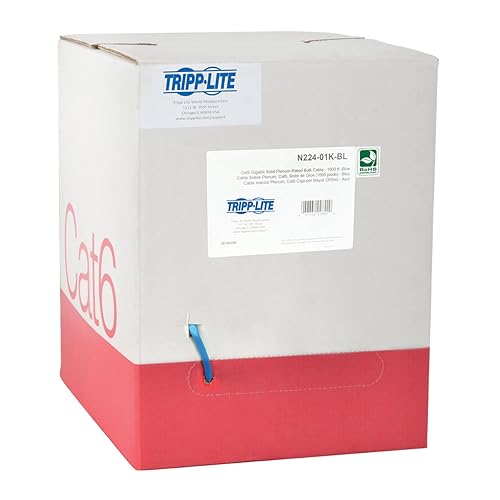 Tripp Lite Cat6 Bulk Solid-Core Cable, Plenum-Rated PVC (CMP), Gigabit, Blue, 1000' (N224-01K-BL)