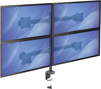 StarTech.com Desk Mount Quad Monitor Arm - Ergonomic VESA 4 Monitor Mount 2x2 up to 27" - Articulating &amp; Height Adjustable Pole Mount - Tilt/Swivel/Rotate LCD/LED Screen - Clamp/Grommet (ARMQUAD) Desk &amp; Grommet Clamp Black