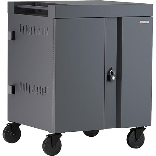 Bretford CUBE Cart 36, AC Charging, Charcoal Paint - 2 Shelf - 4 Casters - Polypropylene, Steel - 30" Width x 26.50" Depth x 37.50" Height - Charcoal - For 36 Devices