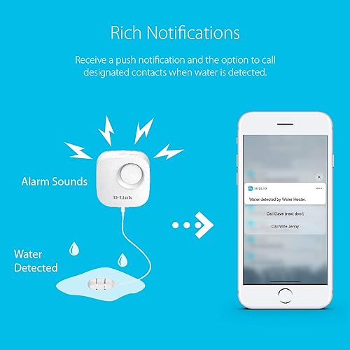 D-Link DCH-S161 WiFi Water Sensor and Alarm, Smart App Alerts, Battery Powered Remote Water Leak Detector, 90dB and LED Signal
