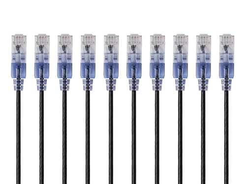 Monoprice SlimRun Cat6A Ethernet Patch Cable - Network Internet Cord - RJ45, Stranded, 550Mhz, UTP, Pure Bare Copper Wire, 10G, 30AWG , 5ft, Blue, 10-Pack Blue 5 Feet 10 Pack