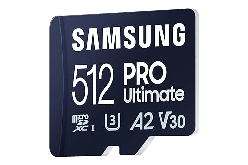 SSAMSUNG PRO Ultimate microSD Memory Card + Adapter, 512GB microSDXC, Up to 200 MB/s, 4K UHD, UHS-I, Class 10, U3,V30, A2 for Action Cam, Drone, Gaming, Phones, Tablets, MB-MY512SA/AM [Canada Version]