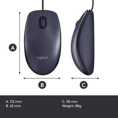Logitech M100R Wired Usb Mouse Dark Black