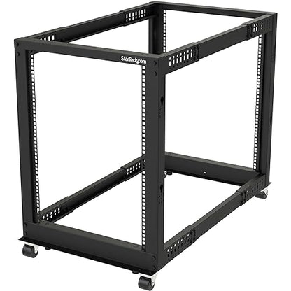 StarTech.com 4-Post 15U Mobile Open Frame Server Rack, 19in Network Rack with Wheels, Rolling Rack for Computer/AV/Data/IT Equipment - Casters, Leveling Feet or Floor Mounting (4POSTRACK15U) 15U Rack