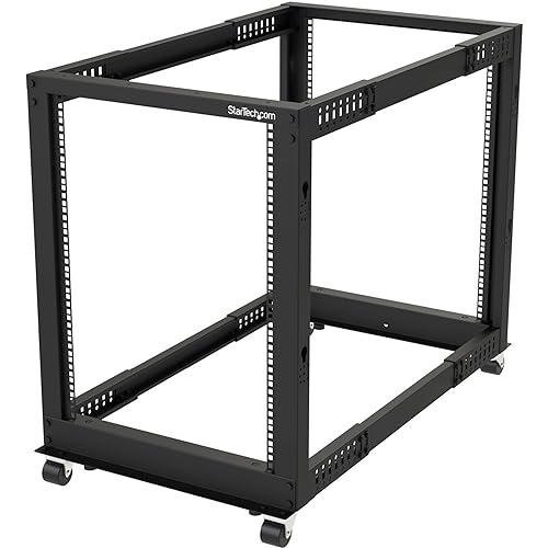 StarTech.com 4-Post 15U Mobile Open Frame Server Rack, 19in Network Rack with Wheels, Rolling Rack for Computer/AV/Data/IT Equipment - Casters, Leveling Feet or Floor Mounting (4POSTRACK15U) 15U Rack