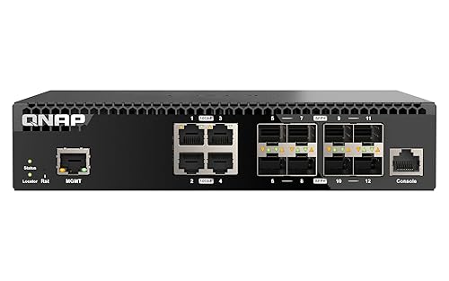 QNAP 12-Port Half-Width Rackmount 10GbE Managed Network Switch (QSW-M3212R-8S4T-US). Layer 2, Web Management