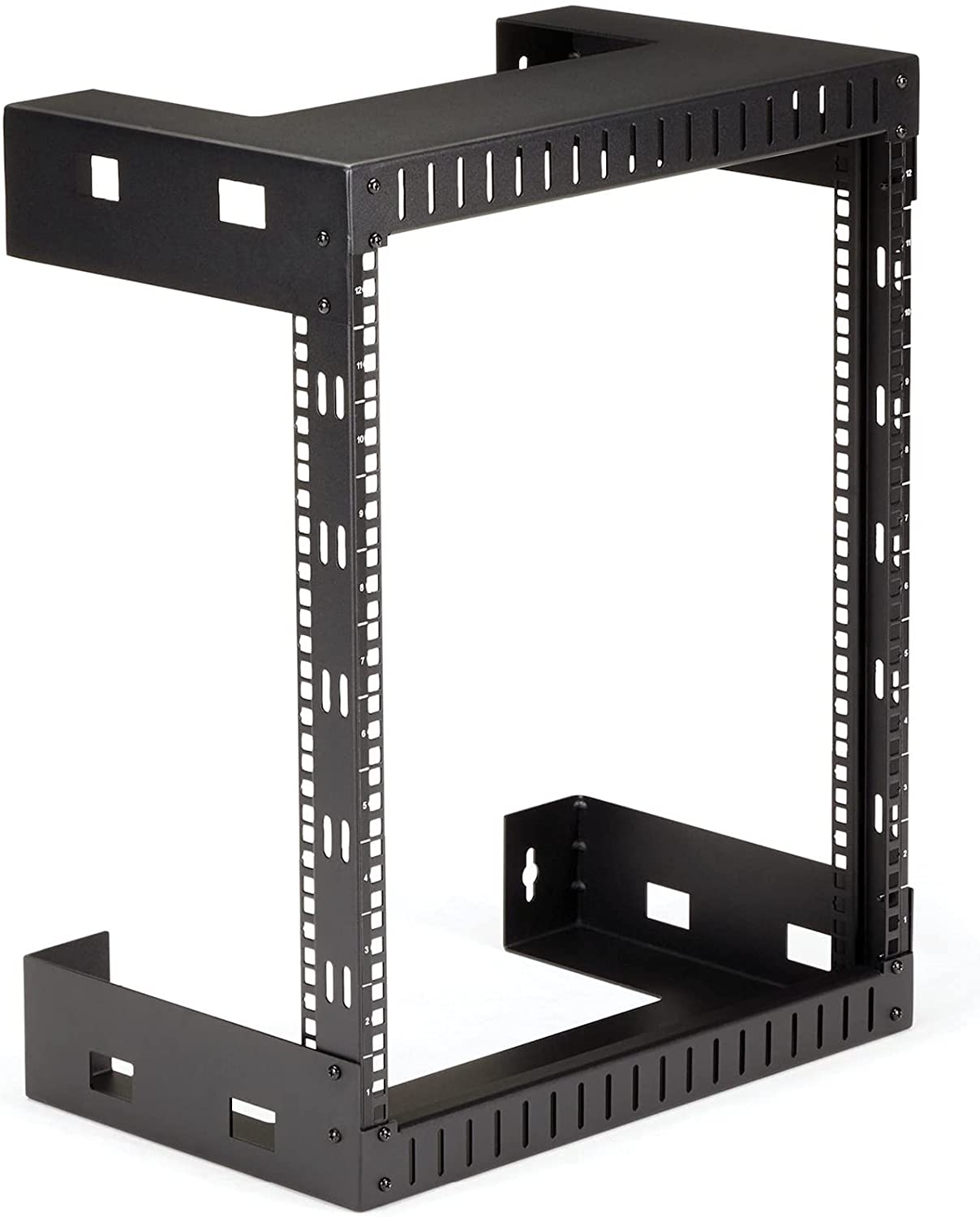 StarTech.com 12U 19" Wall Mount Network Rack - 12" Deep 2 Post Open Frame Server Room Rack for Data/AV/IT/Computer Equipment/Patch Panel with Cage Nuts &amp; Screws 200lb Capacity, Black (RK12WALLO) 12U Rack