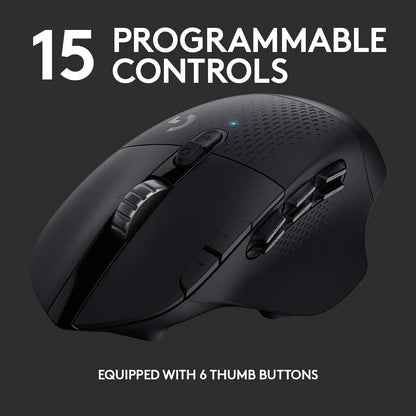Logitech G604 LIGHTSPEED Wireless Gaming Mouse with 15 programmable controls, up to 240 hour battery life, dual wireless connectivity modes, hyper-fast scroll wheel - Black Mouse Only