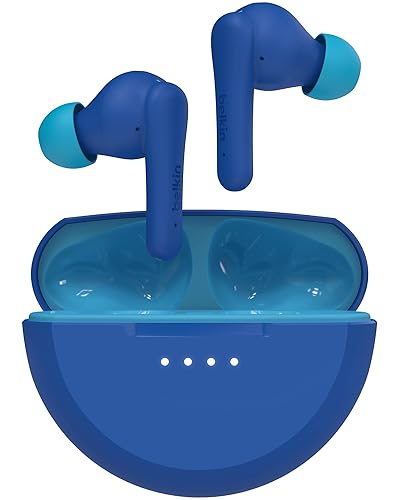 Belkin SoundForm Nano 2 Bluetooth Earbuds for Kids with Built-in Microphone, 28H Battery Life, Safe 85dB Volume, IPX5 Water Resistance - Kids Bluetooth Earbuds for iPhone, iPad, Galaxy, & More - Blue Blue One Size