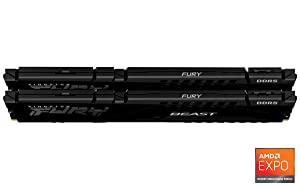Kingston Technology Fury Beast 32GB (2x16GB) 6000MT/s DDR5 CL36 Desktop Memory Kit of 2 | AMD Expo | Plug N Play | KF560C36BBEK2-32, Black 6000MT/s 32GB (2x16GB)