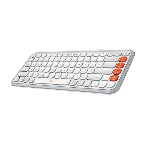 Logitech POP ICON Keys Wireless Bluetooth Keyboard, Comfortable Typing, Programmable Keys, Easy-Switch Between up to 3 Devices, for Laptop, Tablet, PC – Off-White and Orange Keyboard White Orange