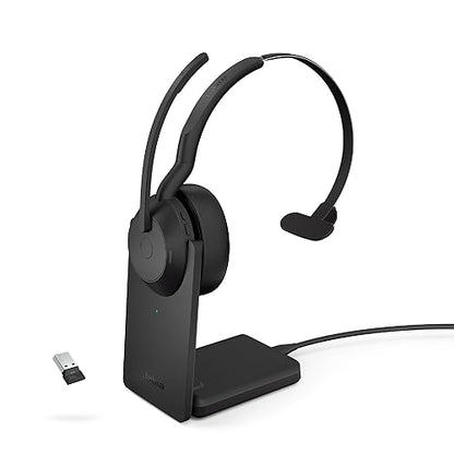 Jabra Evolve2 55 Mono Wireless Headset with Charging Stand - Jabra AirComfort Technology, Noise-Cancelling Mics & Active Noise Cancellation - Works with UC Platforms such as Zoom & Google Meet - Black Mono w/Charging Stand Link380a UC