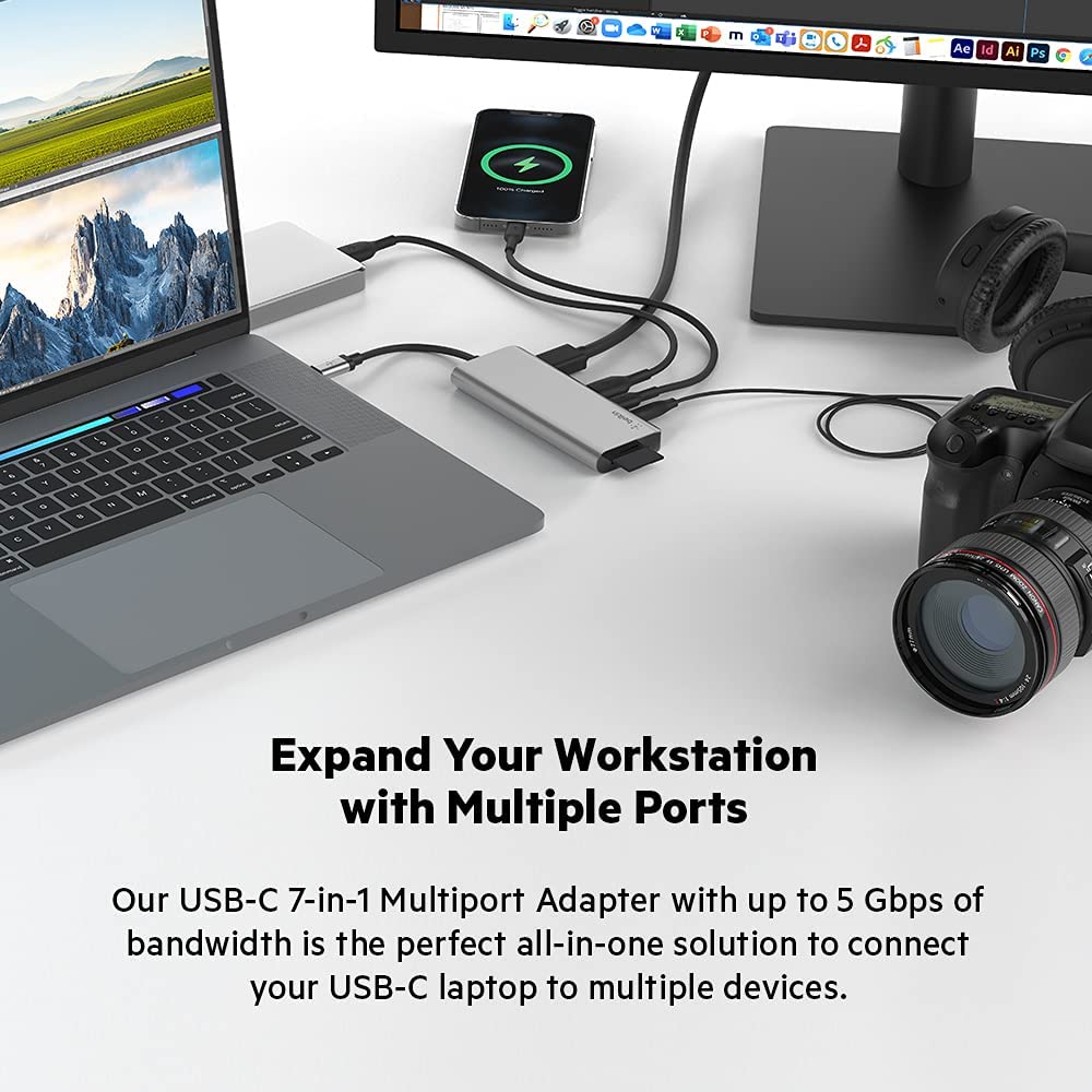 Belkin USB C Hub, 7-in-1 MultiPort Docking Station - USB C Docking Station for MacBook &amp; Windows - 85W USB-C Power Delivery 3.0, 4K HDMI 1.4, 2x USB-A 3.0, SD 3.0, Micro SD 3.0, &amp; 3.5mm Audio Jack 7-in-1 USB-C Hub Adapter Dock