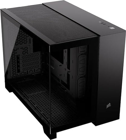 CORSAIR 2500X Small-Tower mATX Dual Chamber PC Case – Panoramic Tempered Glass – Reverse Connection Motherboard Compatible – No Fans Included – Black Tempered Glass Black