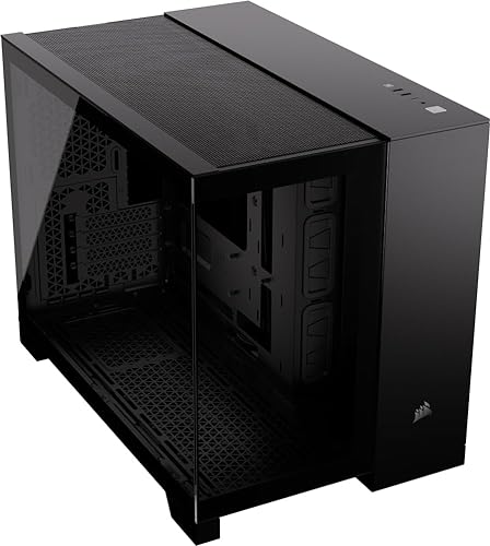 CORSAIR 2500X Small-Tower mATX Dual Chamber PC Case – Panoramic Tempered Glass – Reverse Connection Motherboard Compatible – No Fans Included – Black Tempered Glass Black