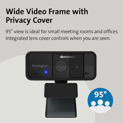 Kensington W1050 1080p Fixed Focus Wide Angle Webcam for Video Conference, Dual Stereo Mic, Software Control, Privacy Cover, Works with Microsoft Teams, Google Meet, Zoom and More (K80250WW)