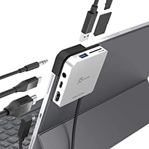 J5 create j5create iPad Pro USB C Hub- 6-in-1 Travel Dock for iPad Pro 12.9”/11”, with 4K@60Hz HDMI, USB C PD Charging 100W &amp; Data, USB A 3.1, SD and microSD Card Reader, 3.5mm Headphone Jack (JCD612)