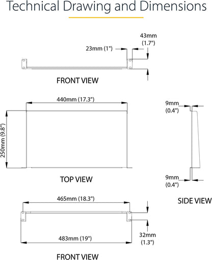 StarTech.com 1U Fixed Server Rack Mount Shelf - 10in Deep Steel Universal Cantilever Tray For 19" AV/ Network Equipment Rack - Heavy Duty Steel - Weight Capacity 44lbs/20kg, Black (CABSHELF1U10) 10" Depth 1U Rack Shelf