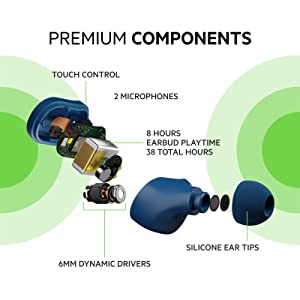Belkin Wireless Earbuds, SoundForm Play True Wireless Earphones with USB-C Quick Charge, IPX5 Sweat and Water Resistant, 38 Hour Play Time, Compatible with iPhone, Galaxy, Pixel and More - Blue Ocean
