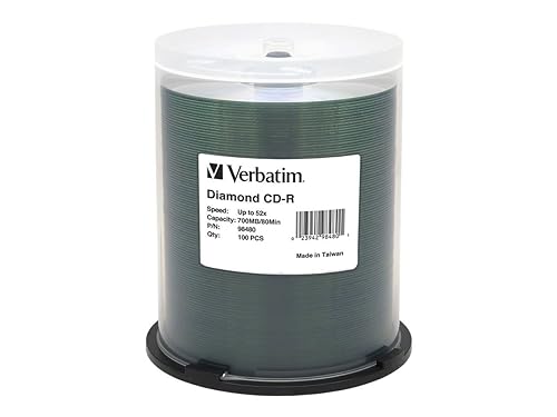 Verbatim CD-R 700MB 52X Diamond Silk Screen Printable, Hub Printable - 100pk Tape Wrap
