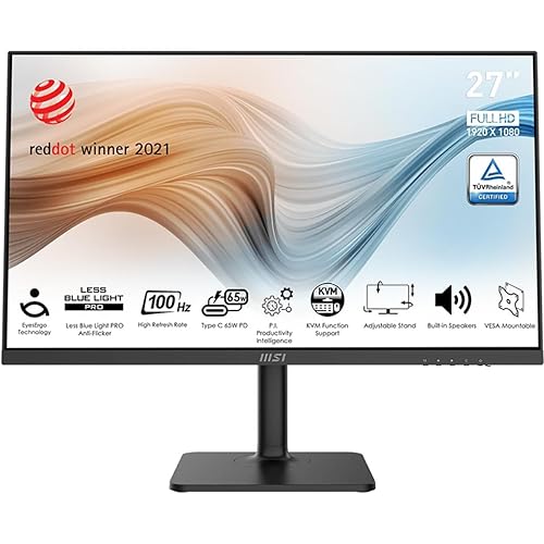 MSI Modern MD272XP, 27, IPS, 1920 x 1080 (FHD), FreeSync, 100Hz, TUV Certified Eyesight Protection, 1ms, VGA, HDMI