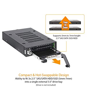 ICY DOCK Triple Bay 3X 2.5” SAS/SATA HDD &amp; SSD Mobile Rack for External 3.5” Drive Bay | ToughArmor MB993SK-B