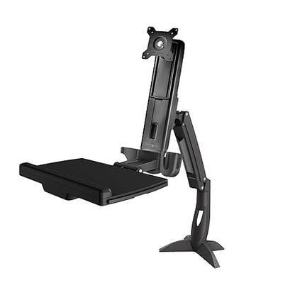 StarTech.com Sit Stand Monitor Arm - Desk Mount Adjustable Sit-Stand Workstation Arm for Single 27" VESA Mount Display - Ergonomic Articulating Standing Desk Converter with Keyboard Tray (ARMSTSCP1) Desk Mount – Spring Arm Black