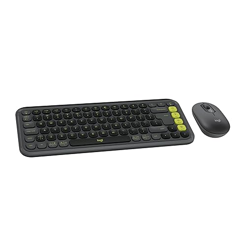 Logitech POP ICON Combo, Bluetooth Keyboard and Mouse Combo, Comfortable Typing, programmable Keys and Buttons, Quiet clicks, Easy-Switch up to 3 Devices - Graphite and Lime Combo Graphite Lime