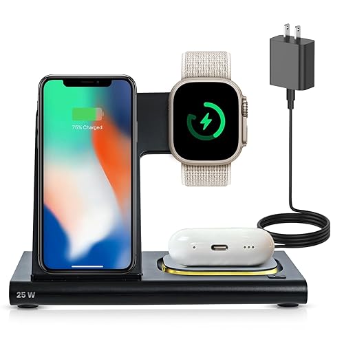 Spracht Flex Charge 3-3" 1 Charging Dock, Portable Charging Station for Smartphones, Smartwatches, Earphones, Fast Wireless Charger 25W Night Light, Charger