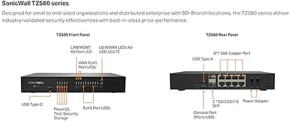 SonicWall TZ580 - Secure Upgrade - 3-Year Advanced Edition with 1 Year CSE (03-SSC-7462) - NGFW with 3YR Advanced Protection Service Suite - 3 Gbps Throughput, 2 Gbps Threat Prevention 3 Year Advanced Protection Service Suite