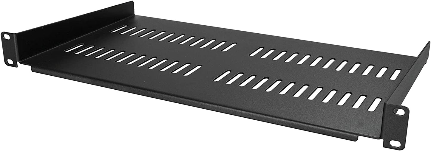 StarTech.com 1U Server Rack Shelf - Universal Vented Rack Mount Cantilever Tray for 19" Network Equipment Rack &amp; Cabinet - Heavy Duty Steel - Weight Capacity 50lb/23kg - 10" Deep, Black (CABSHELFV1U) 1U 10" Depth