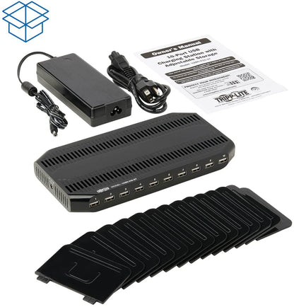 TRIPP LITE 10-Port USB Charging Station Dock with Storage Slots for Tablet iPhone iPad &amp; Laptops (U280-010-ST),Black