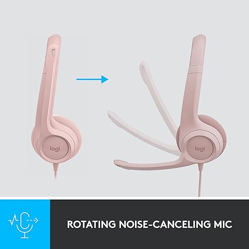 Logitech H390 Wired Headset for PC/Laptop, Stereo Headphones with Noise Cancelling Microphone, USB-A, in-Line Controls, Works with Chromebook - Rose