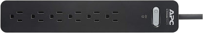 APC Surge Protector with Extension Cord 15 Ft, PE615, 6-Outlets, 1080 Joule, Power Strip Long Cord Black 15' Cord