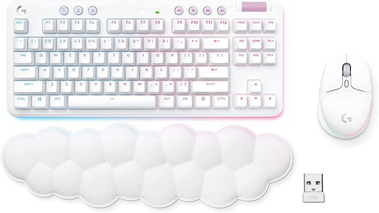 Logitech G Wireless Gaming Combo, G715 Keyboard and G705 Mouse, Customizable LIGHTSYNC RGB Lighting, Lightspeed Wireless, Bluetooth, PC/Mac/Laptop - with $20 SIMS Spa Day Game Pack - White Mist Tactile Mouse + Keyboard Mouse + Keyboard
