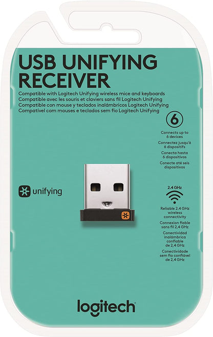 Logitech USB Unifying Receiver, 2.4 GHz Wireless Technology, USB Plug Compatible with all Logitech Unifying Devices like Wireless Mouse and Keyboard, PC / Mac / Laptop - Black