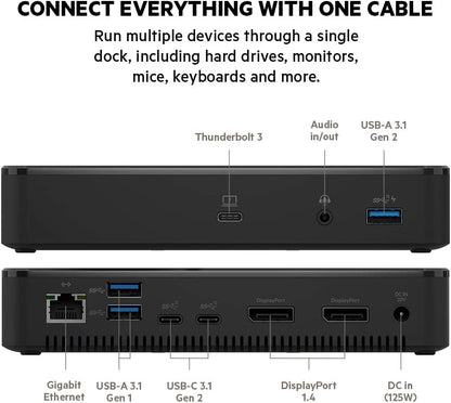 Belkin Thunderbolt 3 Dock Plus w/ 2.6ft Thunderbolt 3 Cable (Thunderbolt Dock for macOS and Windows) Dual 4K @60Hz, 40Gbps Transfer Speeds, 60W Upstream Charging