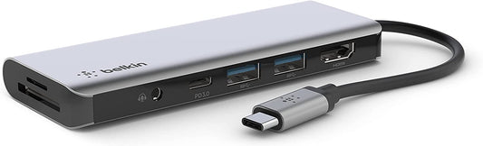 Belkin USB C Hub, 7-in-1 MultiPort Docking Station - USB C Docking Station for MacBook &amp; Windows - 85W USB-C Power Delivery 3.0, 4K HDMI 1.4, 2x USB-A 3.0, SD 3.0, Micro SD 3.0, &amp; 3.5mm Audio Jack 7-in-1 USB-C Hub Adapter Dock
