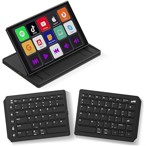 Touchscreen Keyboard with Stream Deck, Split Ergonomic Keyboard+8 Mini Screen Monitor, bluetooth, Macro keys trigger actions in apps and software like OBS, Twitch, YouTube and more, works with Mac/PC