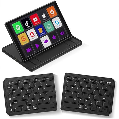 Touchscreen Keyboard with Stream Deck, Split Ergonomic Keyboard+8 Mini Screen Monitor, bluetooth, Macro keys trigger actions in apps and software like OBS, Twitch, YouTube and more, works with Mac/PC