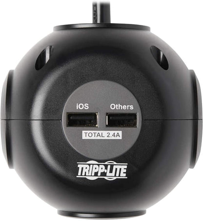 Tripp Lite Surge Protector 3-Outlet Spherical Surge Protector, 4 USB Ports (4.8A Shared) - 6-ft. (1.83 m) Cord, 5-15P Plug, 540 Joules, Black (TLP36USB)