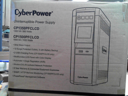 OPEN BOX - CyberPower CP1500PFCLCD PFC Sinewave UPS System, 1500VA/1000W, 12 Outlets, AVR, Mini Tower, Black 1500VA UPS