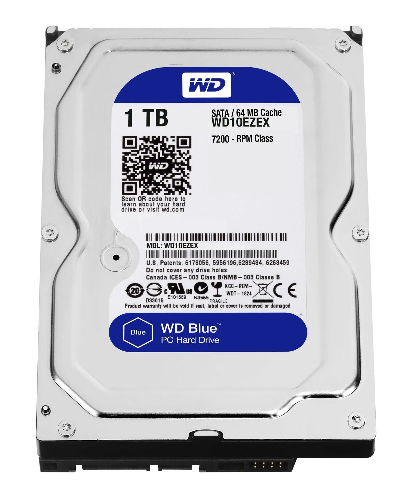 Western Digital WD Blue 1TB Desktop Hard Disk Drive - 7200 RPM SATA 6Gb/s 64MB Cache 3.5 Inch - WD10EZEX