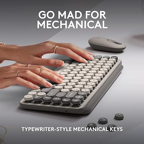 Logitech POP Keys Mechanical Wireless Keyboard with Customizable Emoji Keys, Durable Compact Design, Bluetooth or USB Connectivity, Multi-Device, OS Compatible - Mist Mist POP Keys