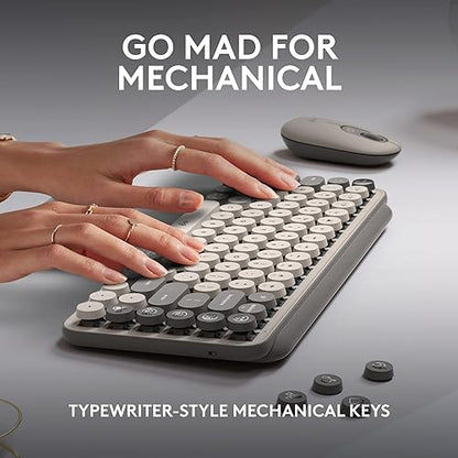 Logitech POP Keys Mechanical Wireless Keyboard with Customizable Emoji Keys, Durable Compact Design, Bluetooth or USB Connectivity, Multi-Device, OS Compatible - Mist Mist POP Keys