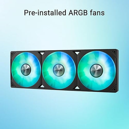 ASUS Prime LC 360 ARGB All-in-one AIO CPU Liquid Cooler AMD: AM5 & AM4 Intel: LGA 1851, 1700, 1200, 115x Specially Designed CPU Contact Area, finned Channels, Infinity Mirror, pre-Installed ARGB Fans